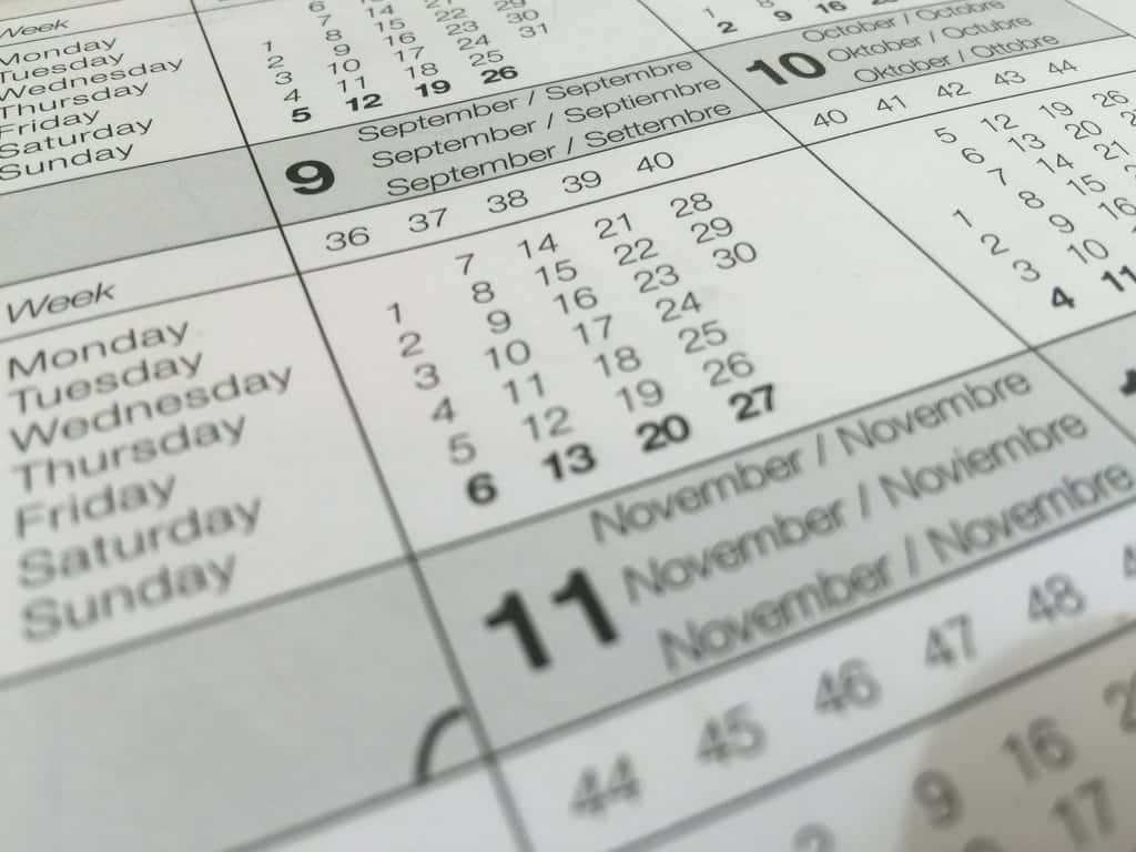 calendar dates paper schedule